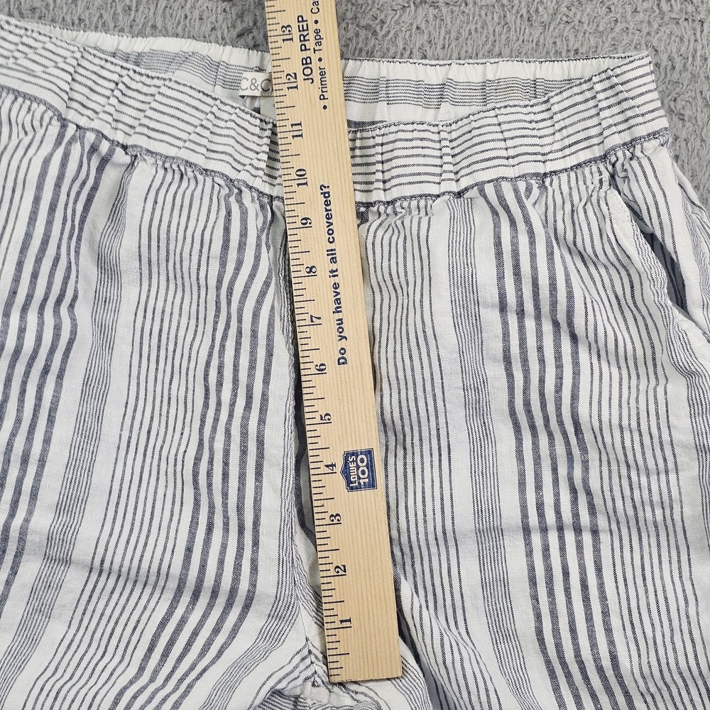 C&C California Pants Womens Medium White 100% Linen Striped Jogger Tapered - Picture 7 of 11